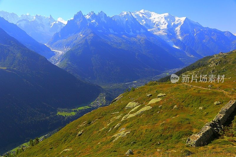 梅尔德格拉斯， 勃朗峰， 高山绿色景观 - 夏蒙尼